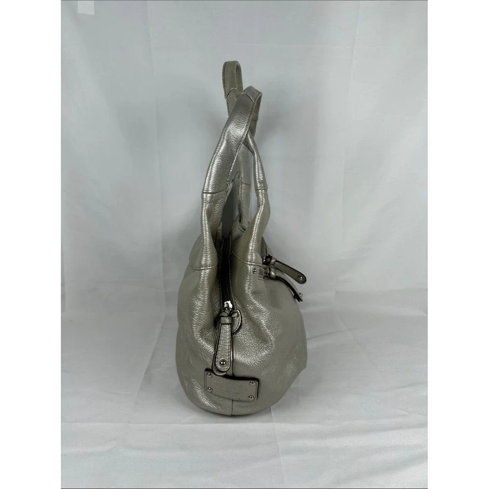 Tignanello Leather Metallic Silver Hobo Bag with Matching Wallet And Keyring